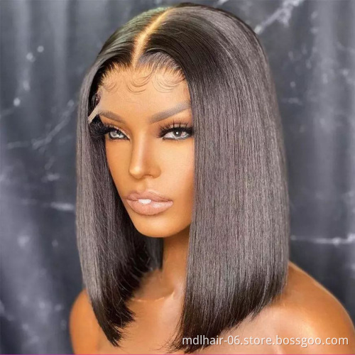 Cheap raw Brazilian human hair natural color bob lace wig,wholesale cuticle aligned short straight hair 4*4 lace front wigs